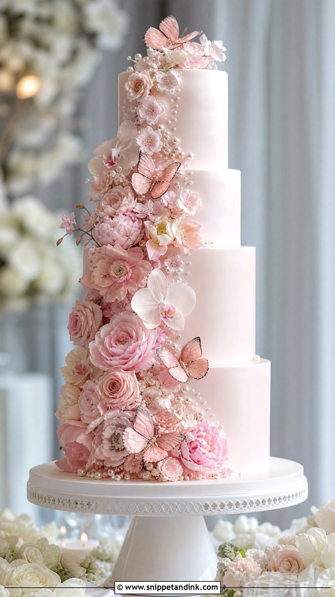 Pink Butterfly Wedding Cake With Sugar Flowers - Snippet and Ink - 20 Pink Cake Ideas with Butterflies for Wedding