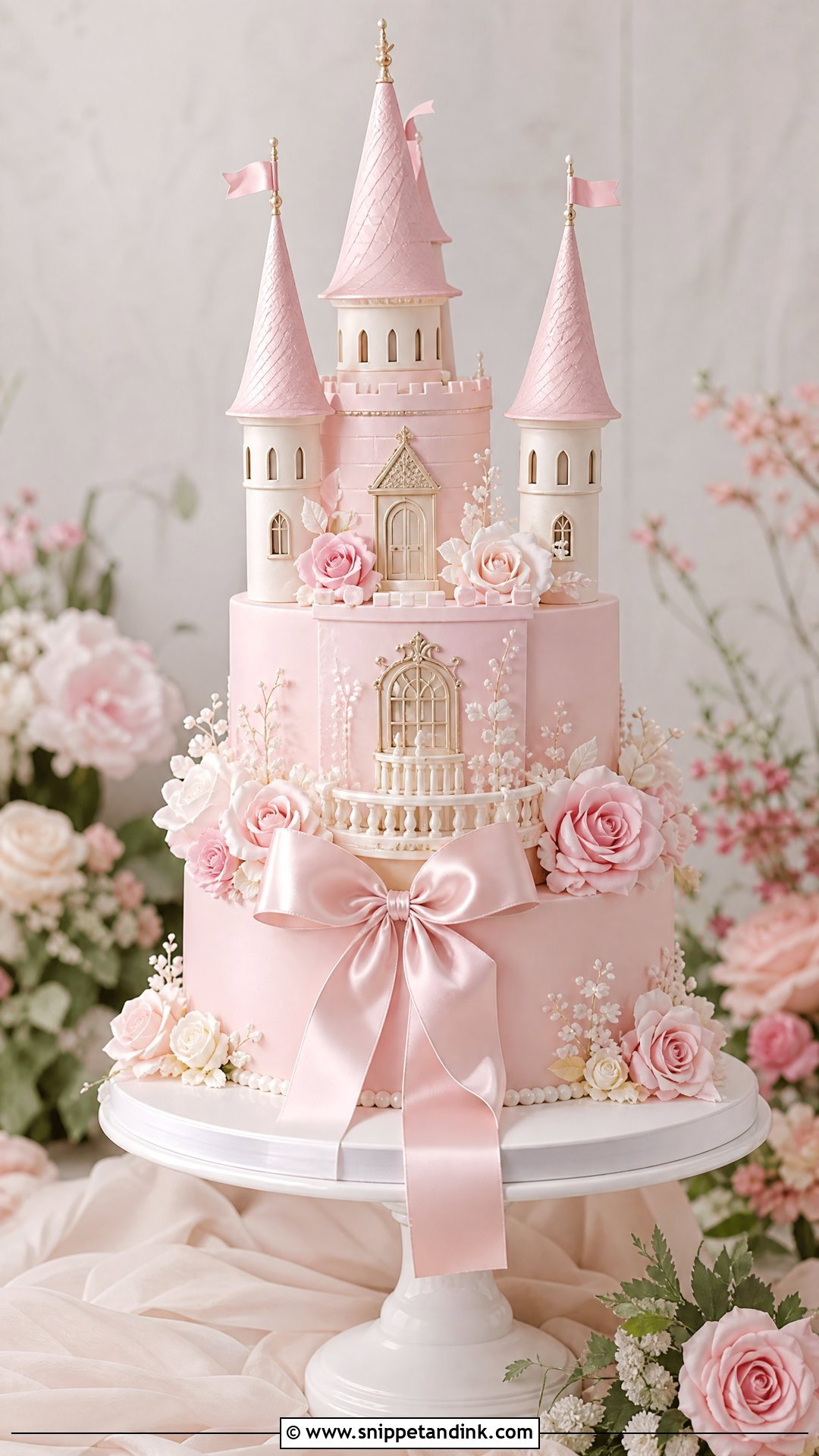 Pink Castle Wedding Cake - Snippet and Ink - 25 Castle Theme Cake Ideas for Wedding