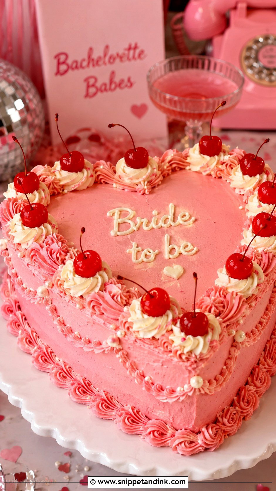 Pink Cherry Bachelorette Cake - Snippet and Ink - 25 Pink Bachelorette Party Cake Ideas for Wedding