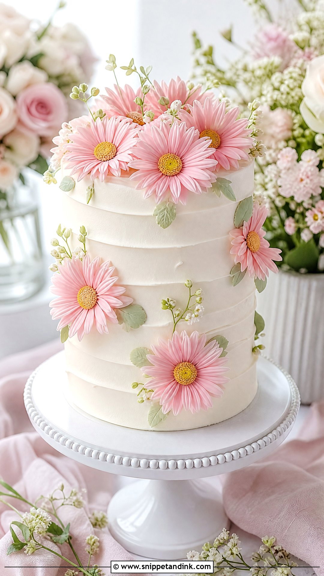 Pink Daisy Wedding Cake - Snippet and Ink - 25 Daisy Themed Cake Ideas for Wedding