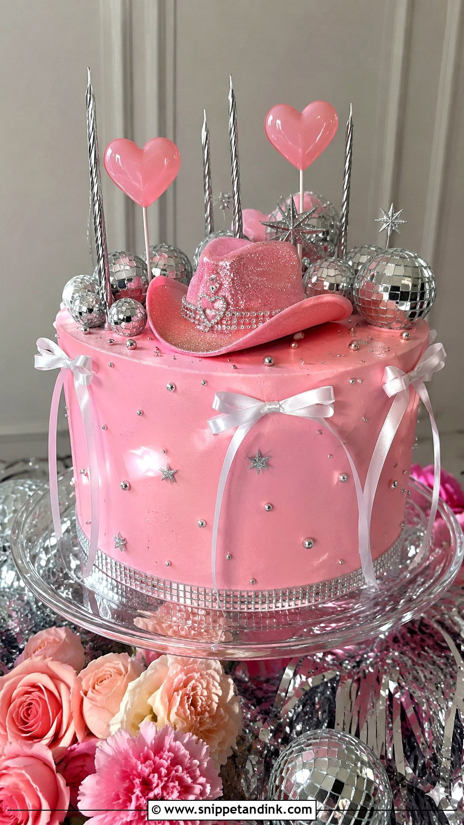Pink Disco Cowgirl Cake - Snippet and Ink - 25 Disco Cowgirl Bachelorette Cake Ideas for Wedding