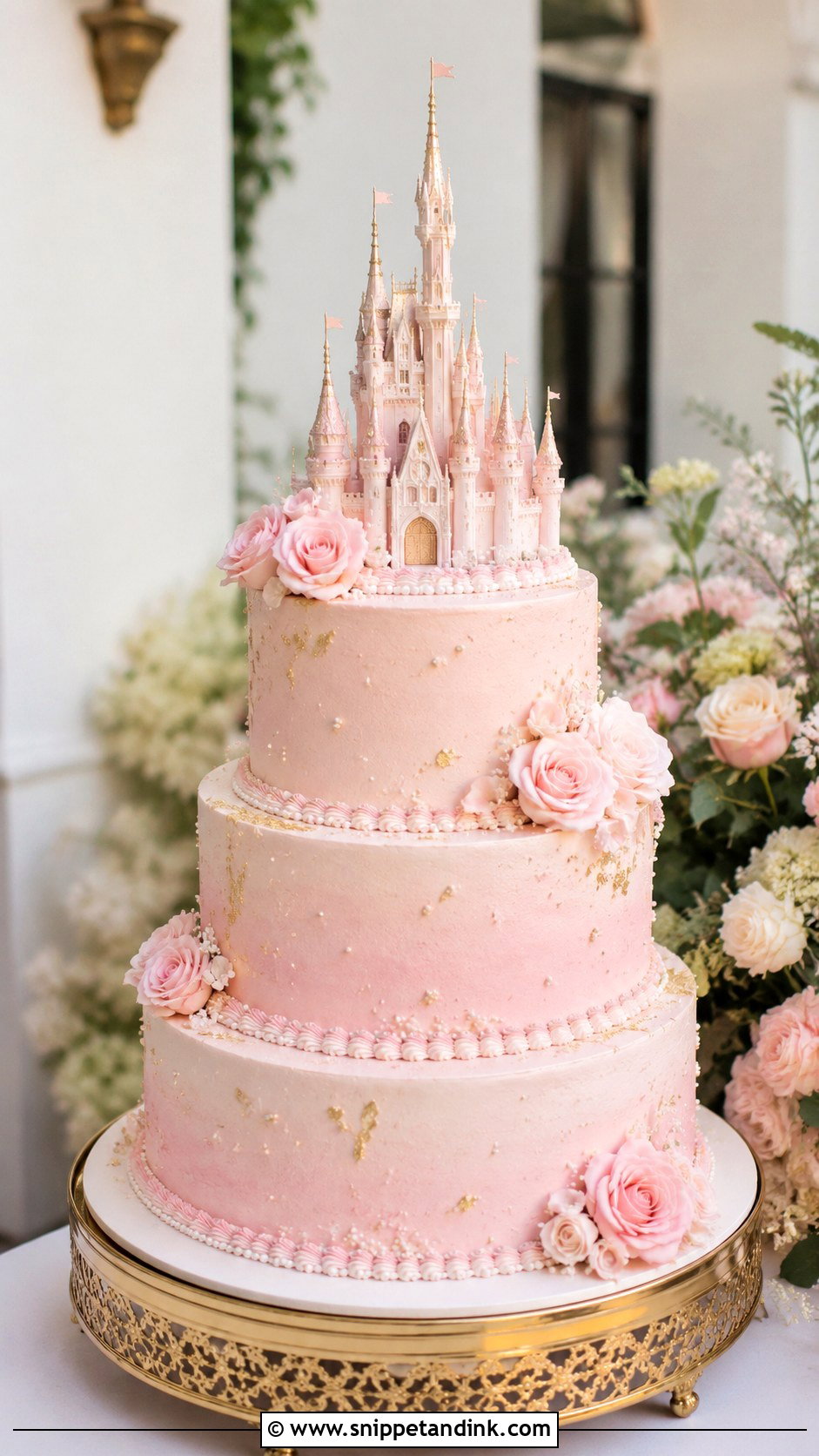 Pink Disney Castle Wedding Cake - Snippet and Ink - 20 Disney Castle Wedding Cake Ideas
