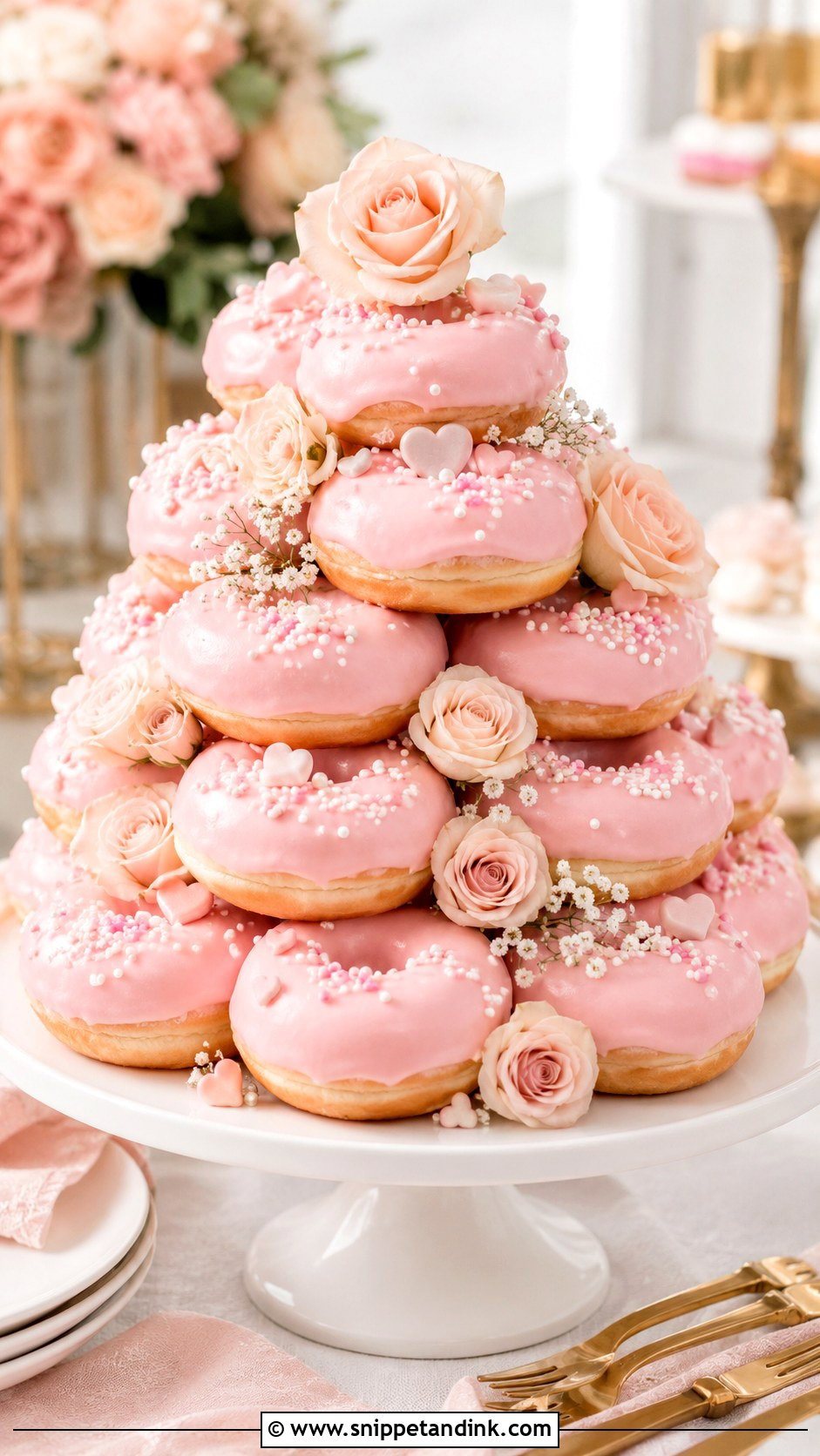 Pink Donut Wedding Cake - Snippet and Ink - 20 Wedding Donut Cake Ideas