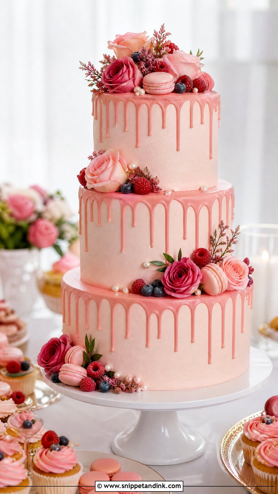 Pink Drip Wedding Cake - Snippet and Ink - 25 Pink Colour Cake Designs for Wedding