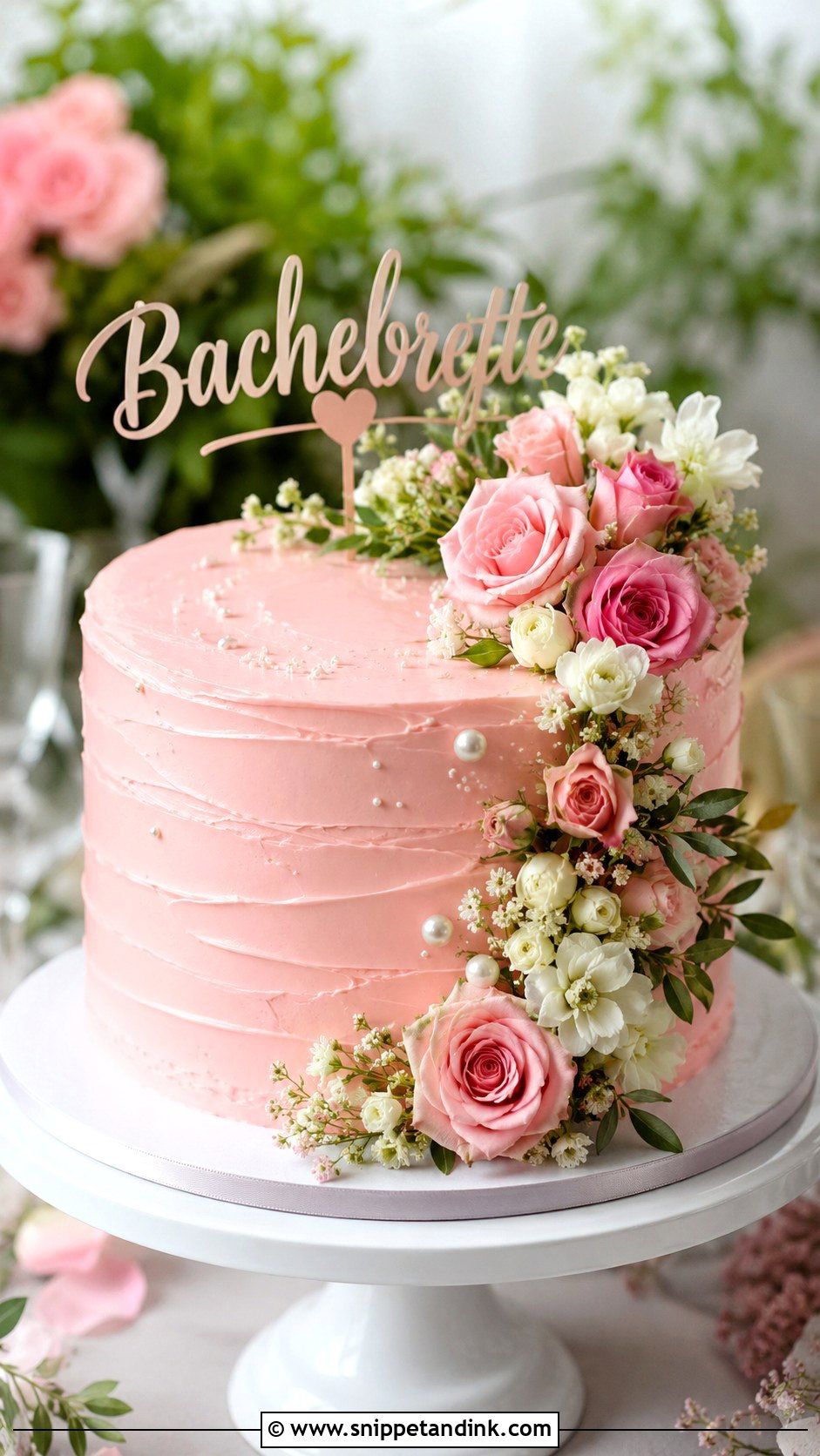 Pink Floral Bachelorette Cake - Snippet and Ink - 25 Pink Bachelorette Party Cake Ideas for Wedding