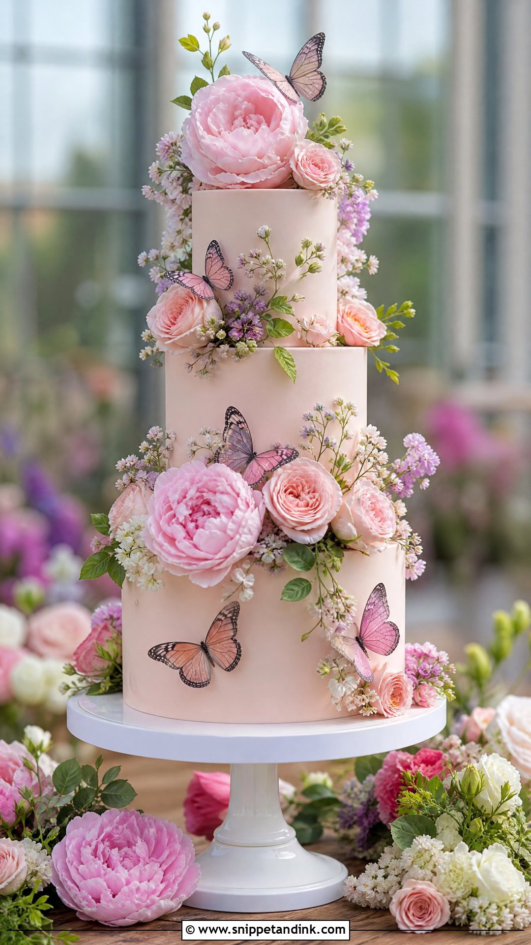 Pink Floral Butterfly Wedding Cake - Snippet and Ink - 20 Pink Cake Ideas with Butterflies for Wedding