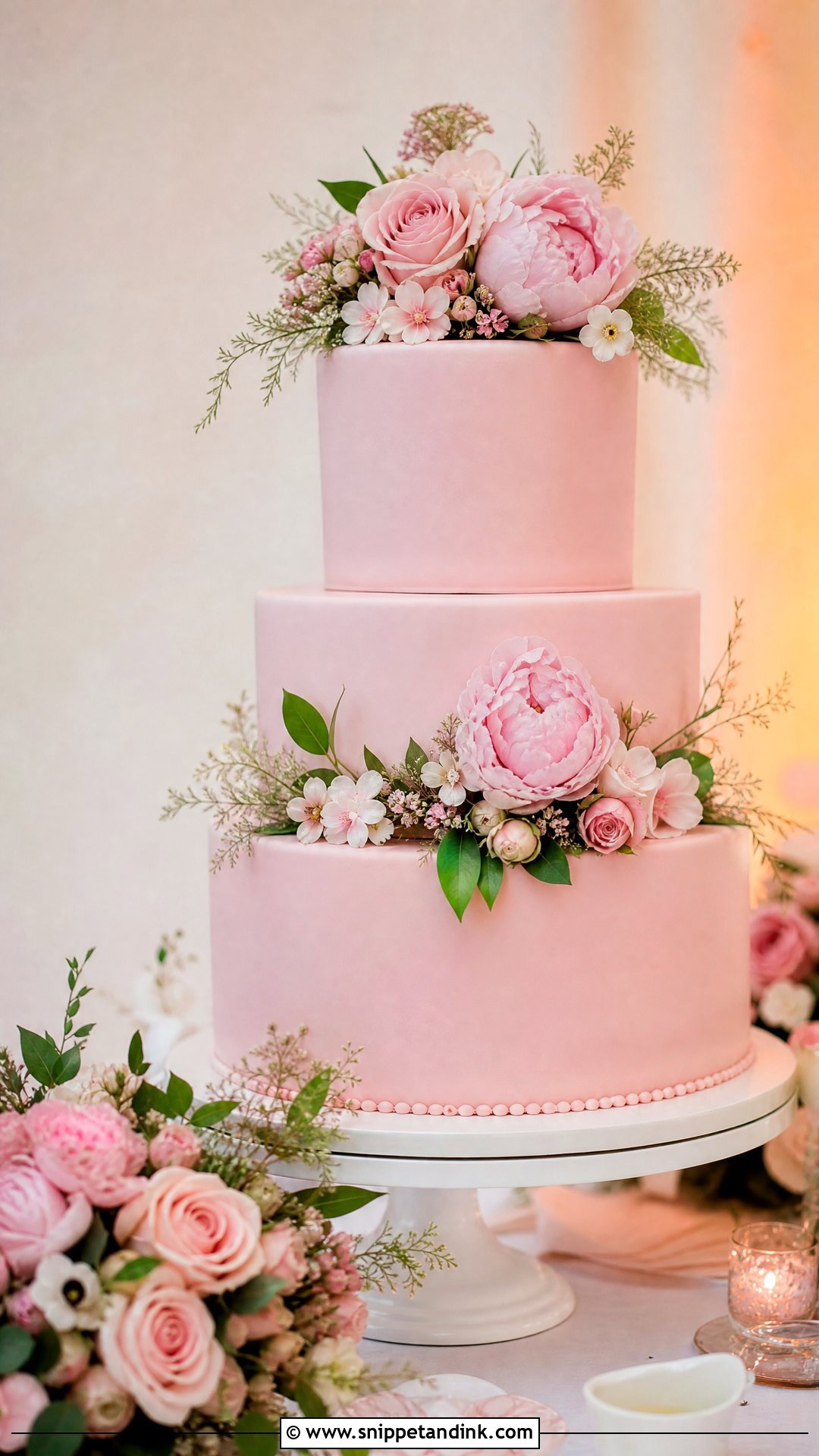Pink Floral Fondant Wedding Cake - Snippet and Ink - 20 Pink Fondant Cake Ideas for Wedding