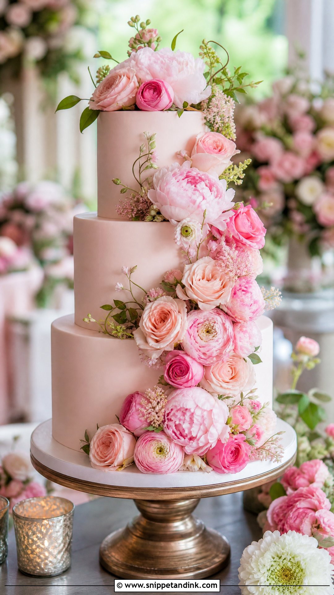 Pink Floral Wedding Cake - Snippet and Ink - 25 Pink Colour Cake Designs for Wedding