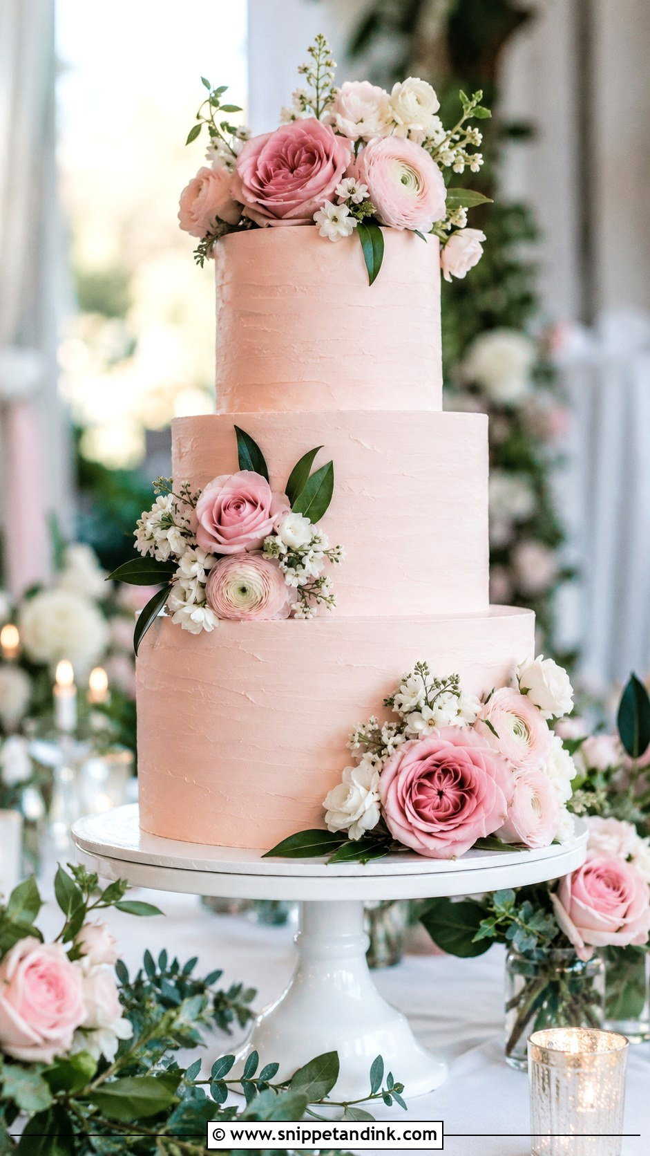 Pink Floral Wedding Cake - Snippet and Ink - 20 Elegant Pink Wedding Cake Ideas