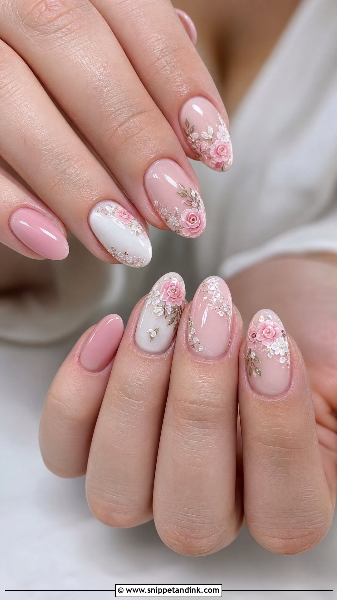 Pink Floral Wedding Nails - Snippet and Ink - 25 Floral Wedding Nails