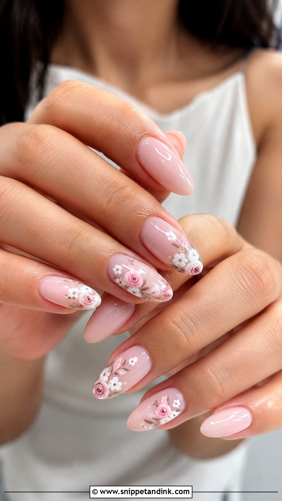 Pink Floral Wedding Nails - Snippet and Ink - 20 Elegant Pink Wedding Nail Art Ideas