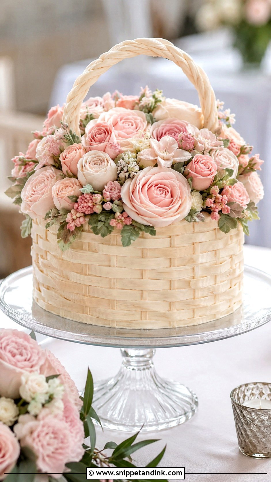 Pink Flower Basket Wedding Cake - Snippet and Ink - 20 Flower Basket Cake Designs for Wedding