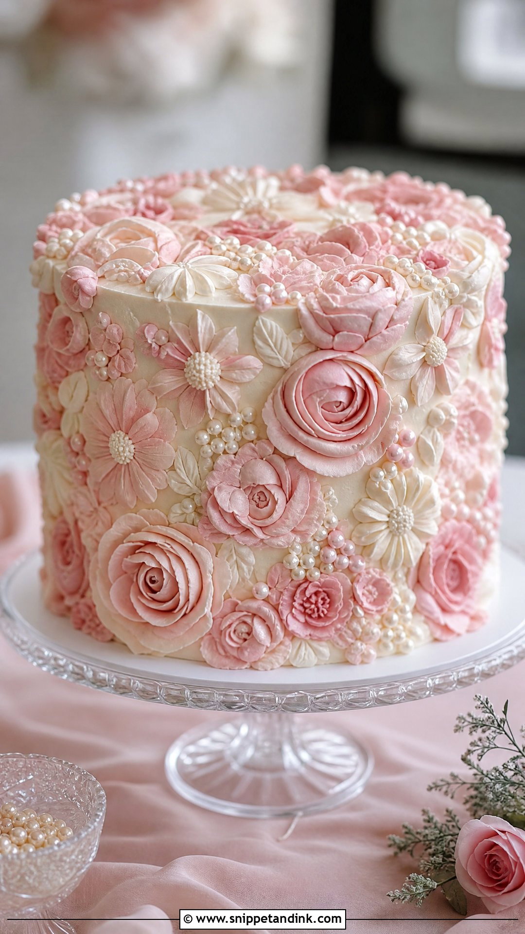 Pink Flower Buttercream Wedding Cake - Snippet and Ink - 20 Pink Flower Cake Ideas for Wedding
