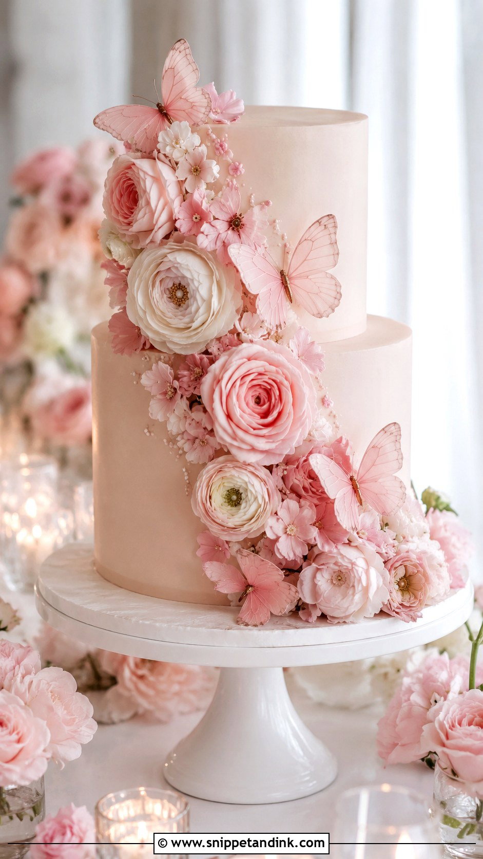 Pink Flower Butterfly Wedding Cake - Snippet and Ink - 20 Flower Butterfly Cake Ideas for Wedding
