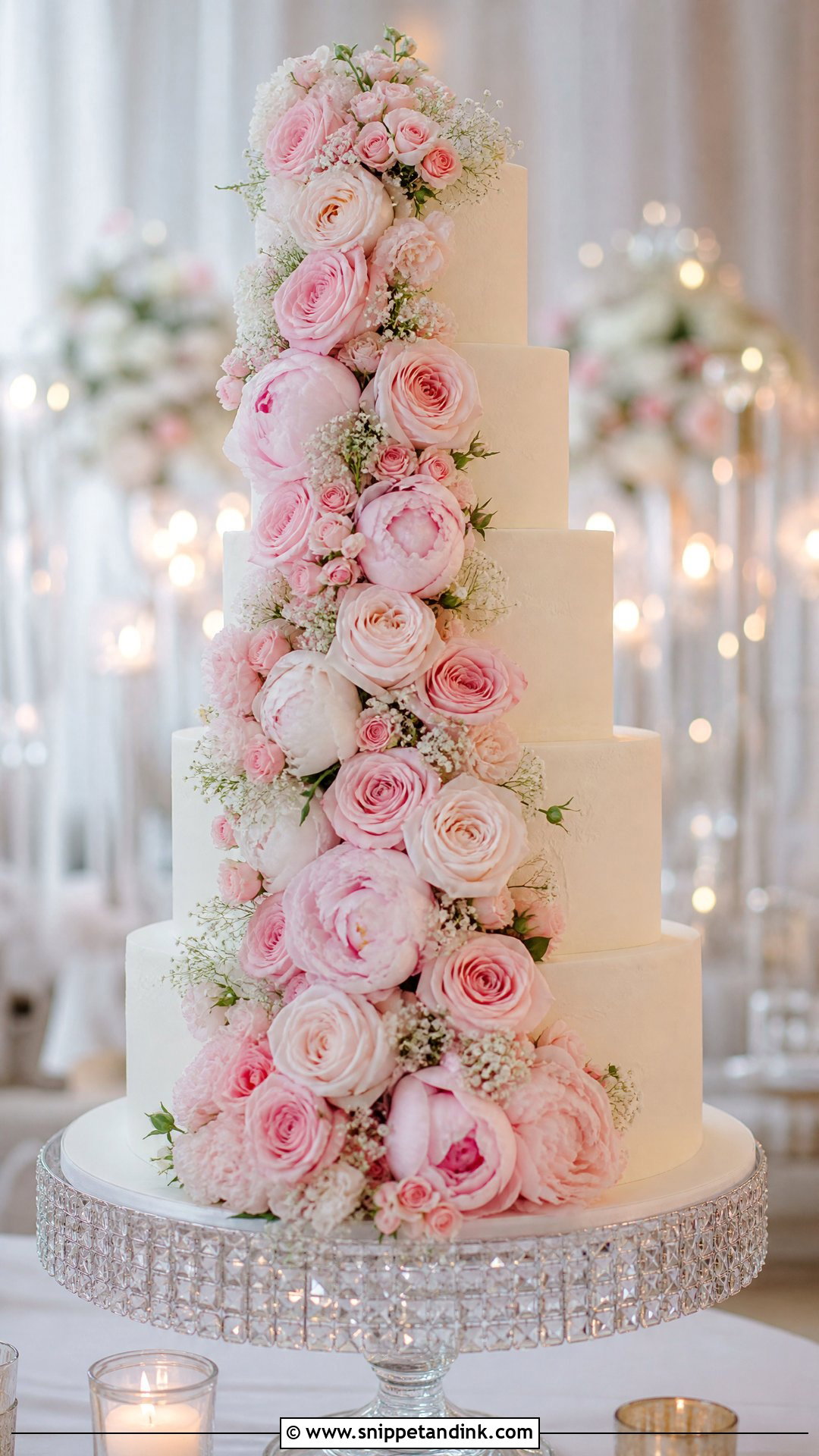 Pink Flower Cascade Wedding Cake - Snippet and Ink - 20 Pink Flower Cake Ideas for Wedding