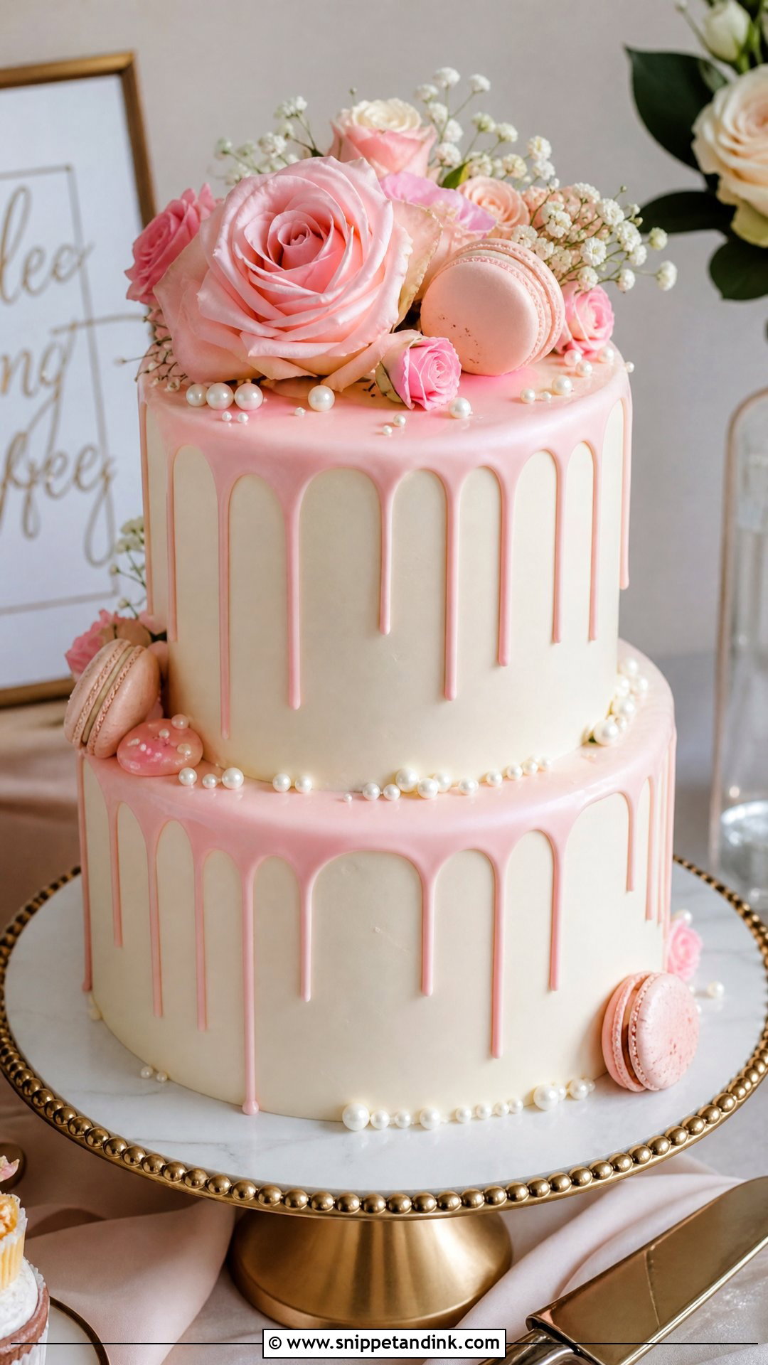 Pink Flower Drip Wedding Cake - Snippet and Ink - 20 Pink Flower Cake Ideas for Wedding