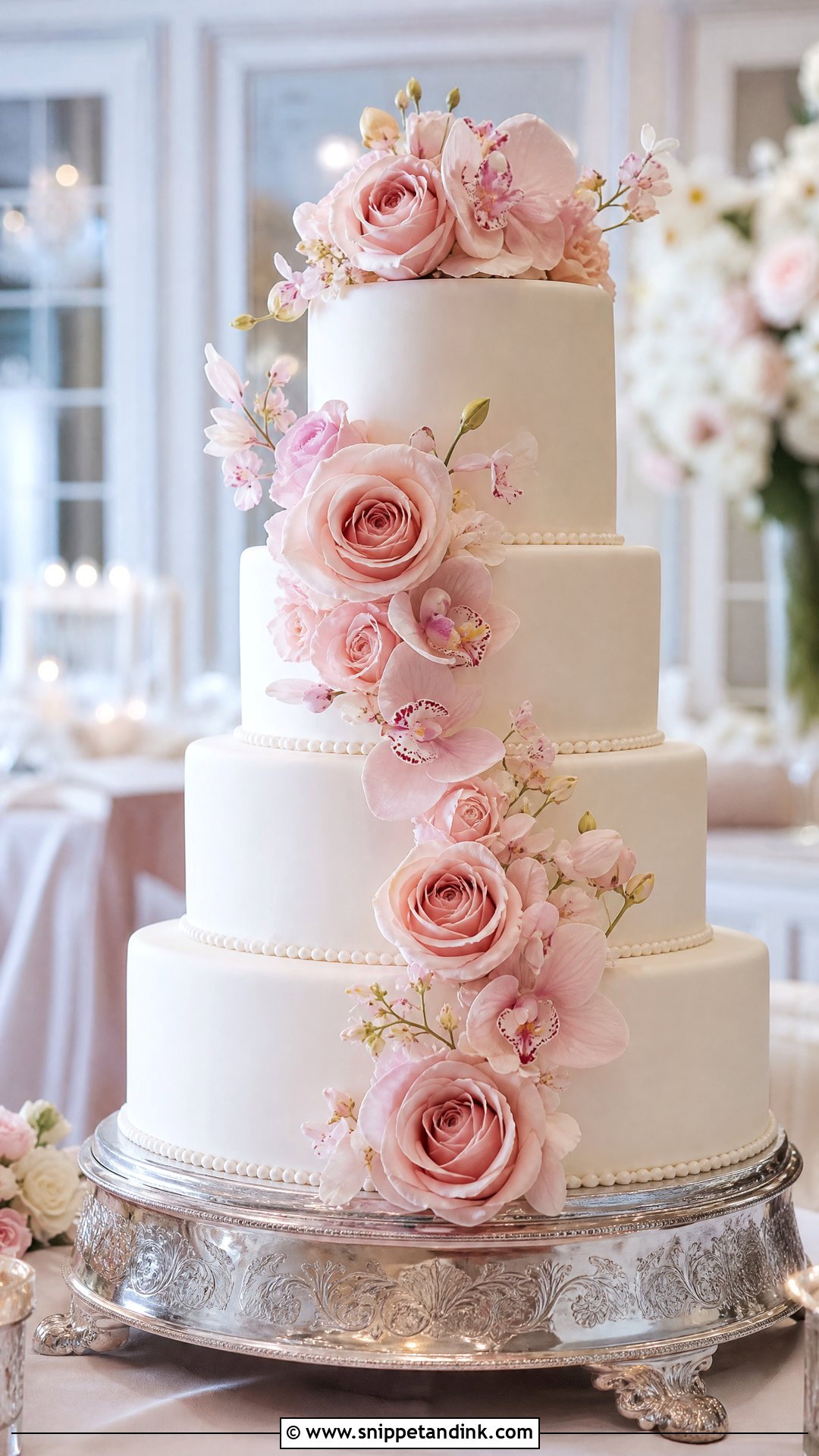 Pink Flower Fondant Wedding Cake - Snippet and Ink - 20 Pink Flower Cake Ideas for Wedding