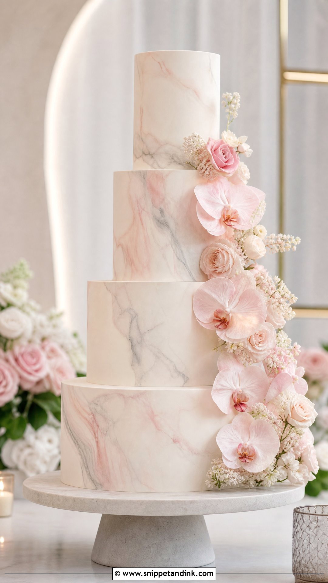 Pink Flower Marble Wedding Cake - Snippet and Ink - 20 Pink Flower Cake Ideas for Wedding