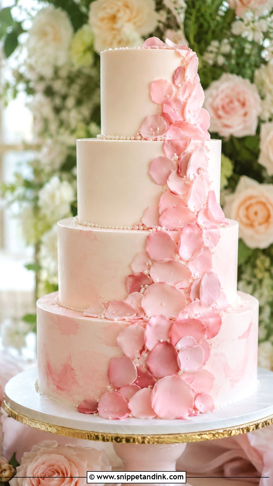 Pink Flower Petal Wedding Cake - Snippet and Ink - 20 Flower Petal Wedding Cake Ideas
