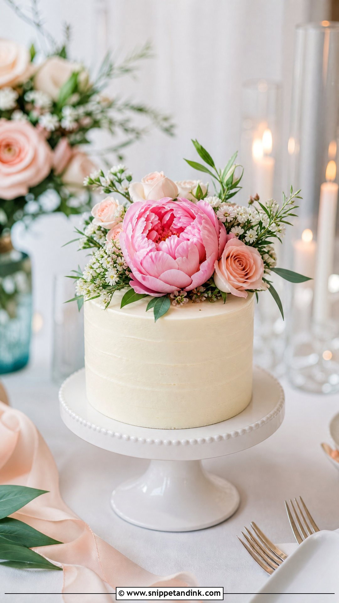 Pink Flower Small Wedding Cake - Snippet and Ink - 20 Pink Flower Cake Ideas for Wedding