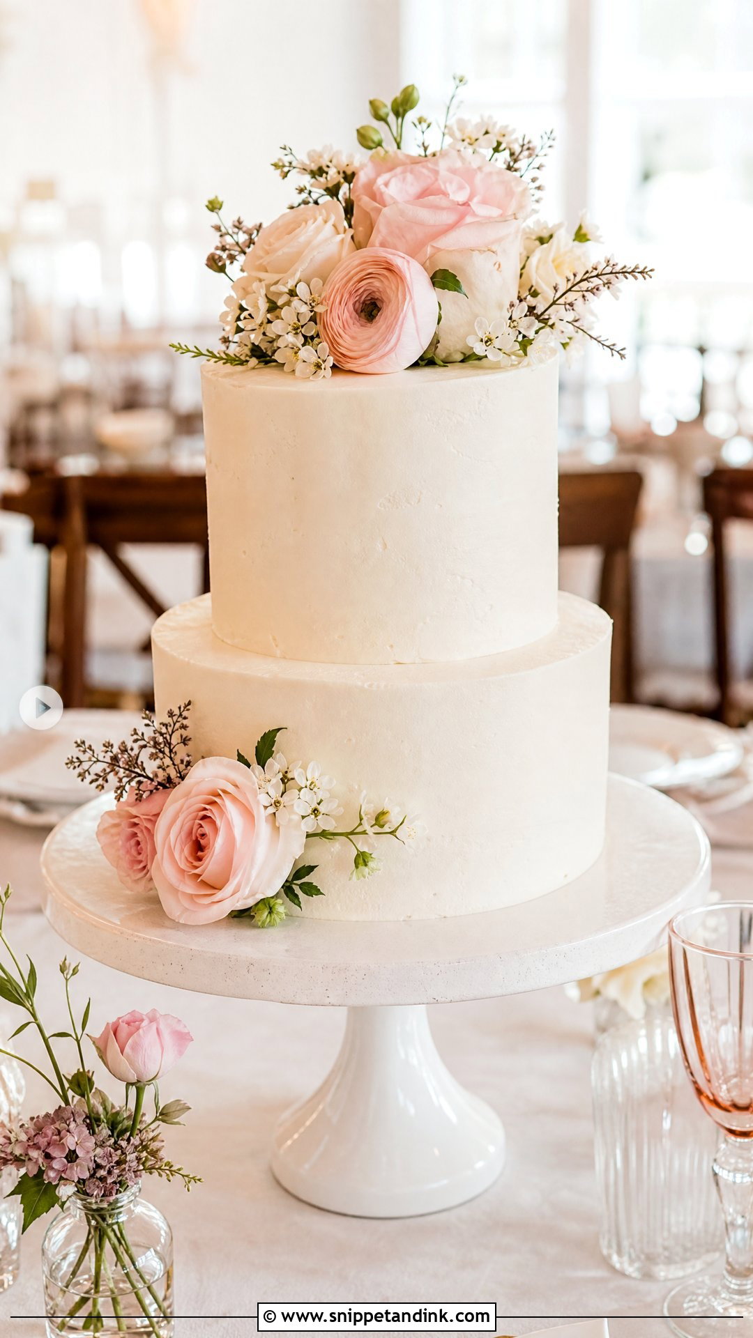 Pink Flower Two Tier Wedding Cake - Snippet and Ink - 20 Pink Flower Cake Ideas for Wedding