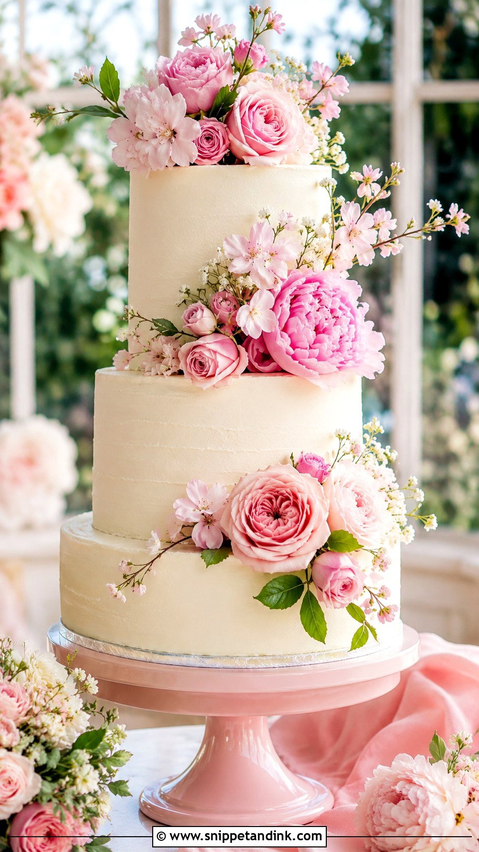 Pink Flower Wedding Cake - Snippet and Ink - 20 Spring Flower Cake Ideas for Wedding