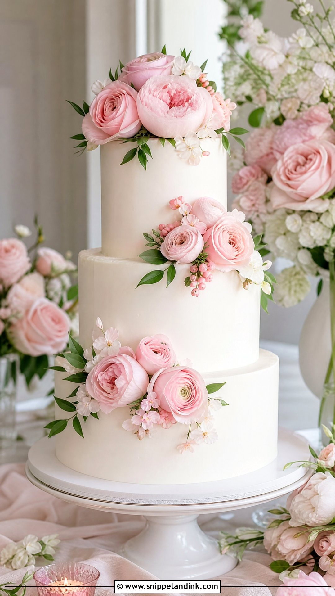 Pink Flower Wedding Cake - Snippet and Ink - 35 Cakes with Flowers for Wedding