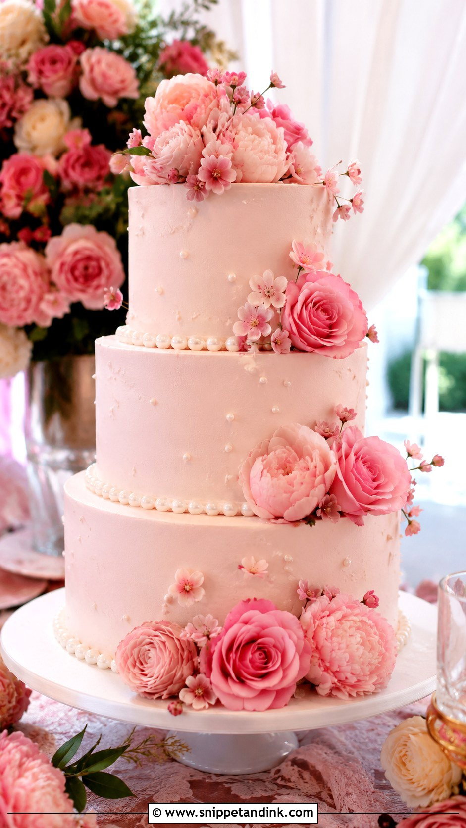 Pink Flower Wedding Cake - Snippet and Ink - 20 Flower Cakes for Wedding