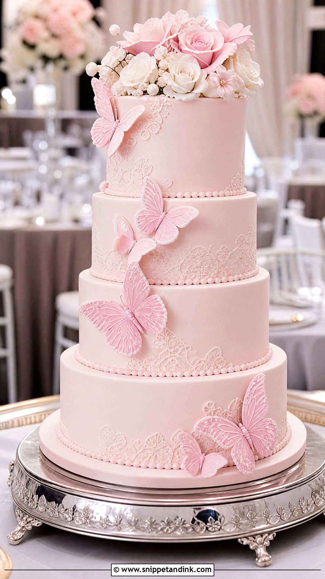 Pink Fondant Butterfly Wedding Cake - Snippet and Ink - 20 Pink Cake Ideas with Butterflies for Wedding