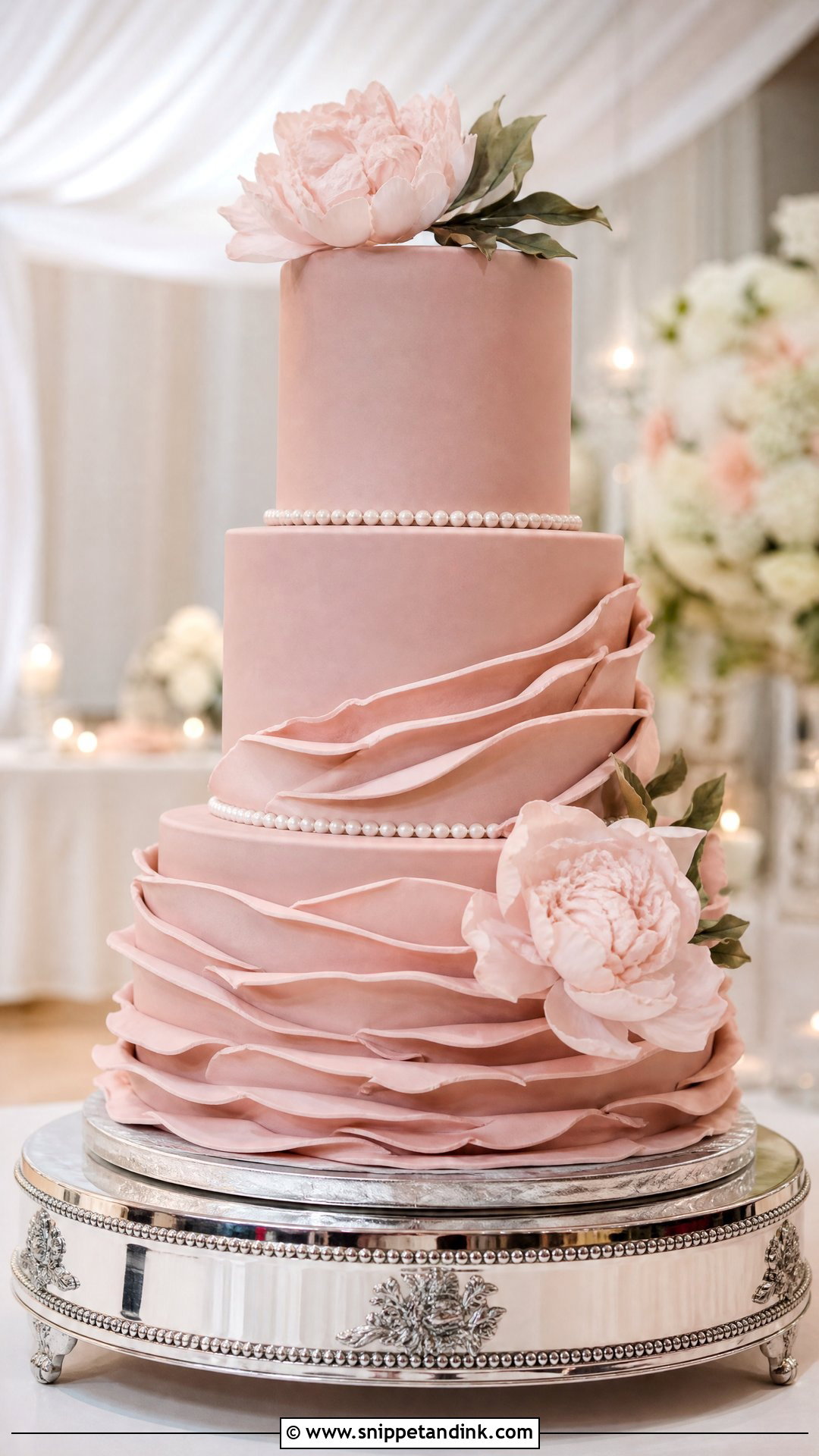 Pink Fondant Ruffle Wedding Cake - Snippet and Ink - 20 Pink Ruffle Cake Ideas for Wedding