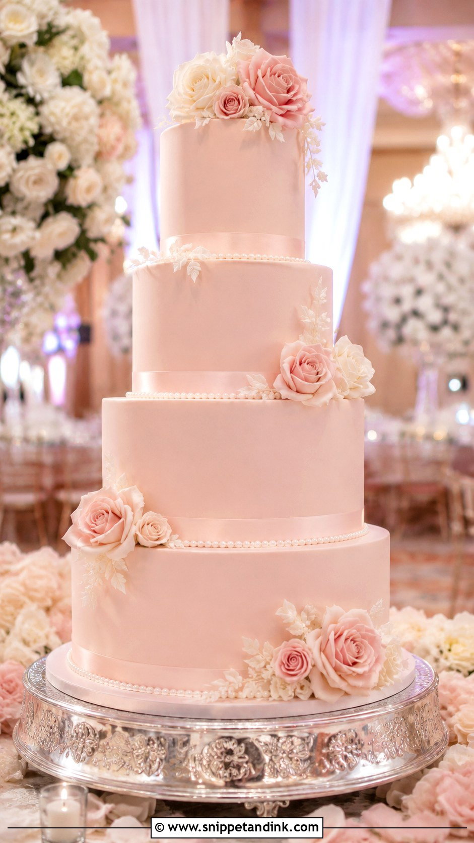 Pink Fondant Wedding Cake - Snippet and Ink - 25 Pink Themed Wedding Cake Ideas