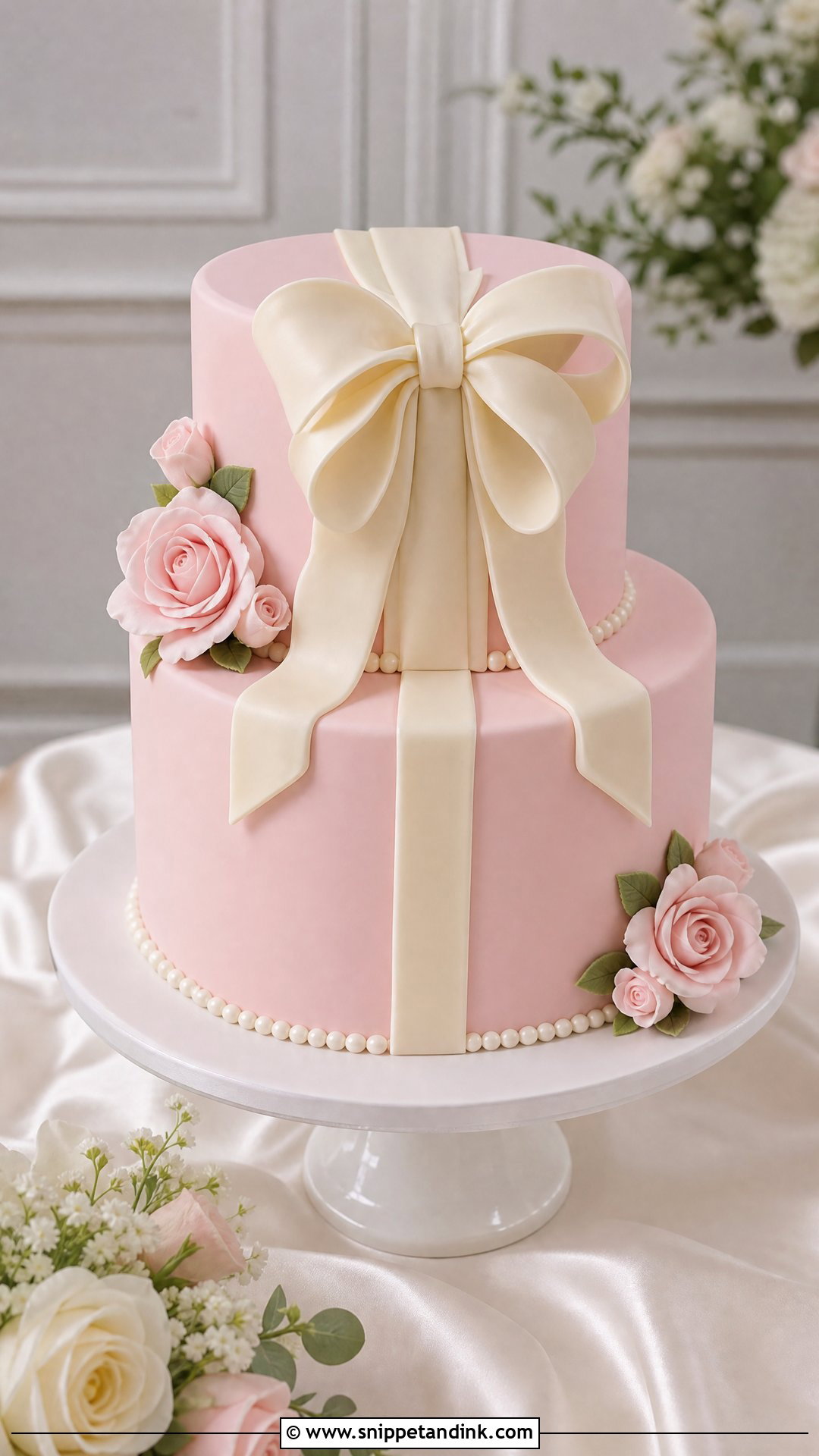 Pink Fondant Wedding Cake With Bow - Snippet and Ink - 20 Pink Fondant Cake Ideas for Wedding