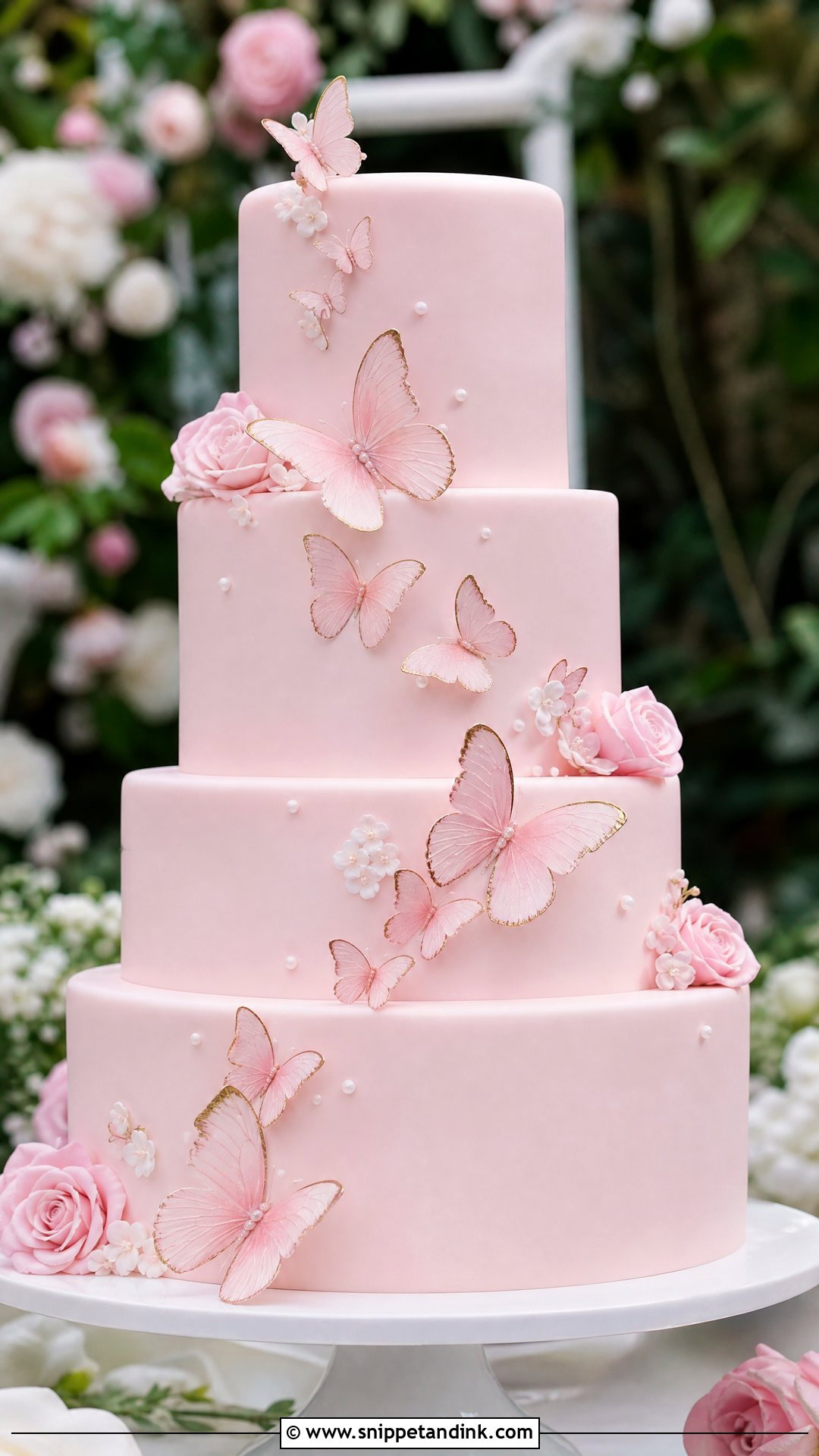 Pink Fondant Wedding Cake With Butterflies - Snippet and Ink - 20 Pink Fondant Cake Ideas for Wedding