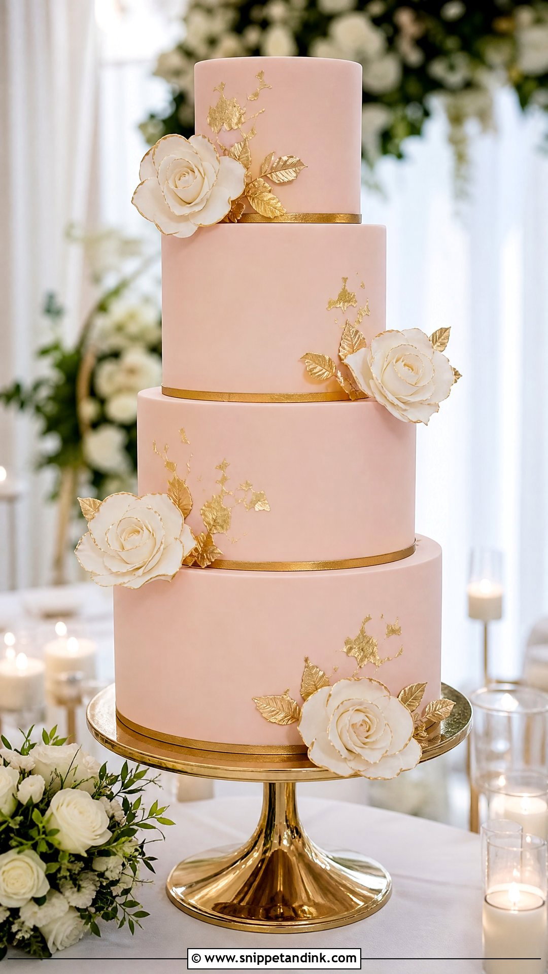 Pink Fondant Wedding Cake With Gold - Snippet and Ink - 20 Pink Fondant Cake Ideas for Wedding