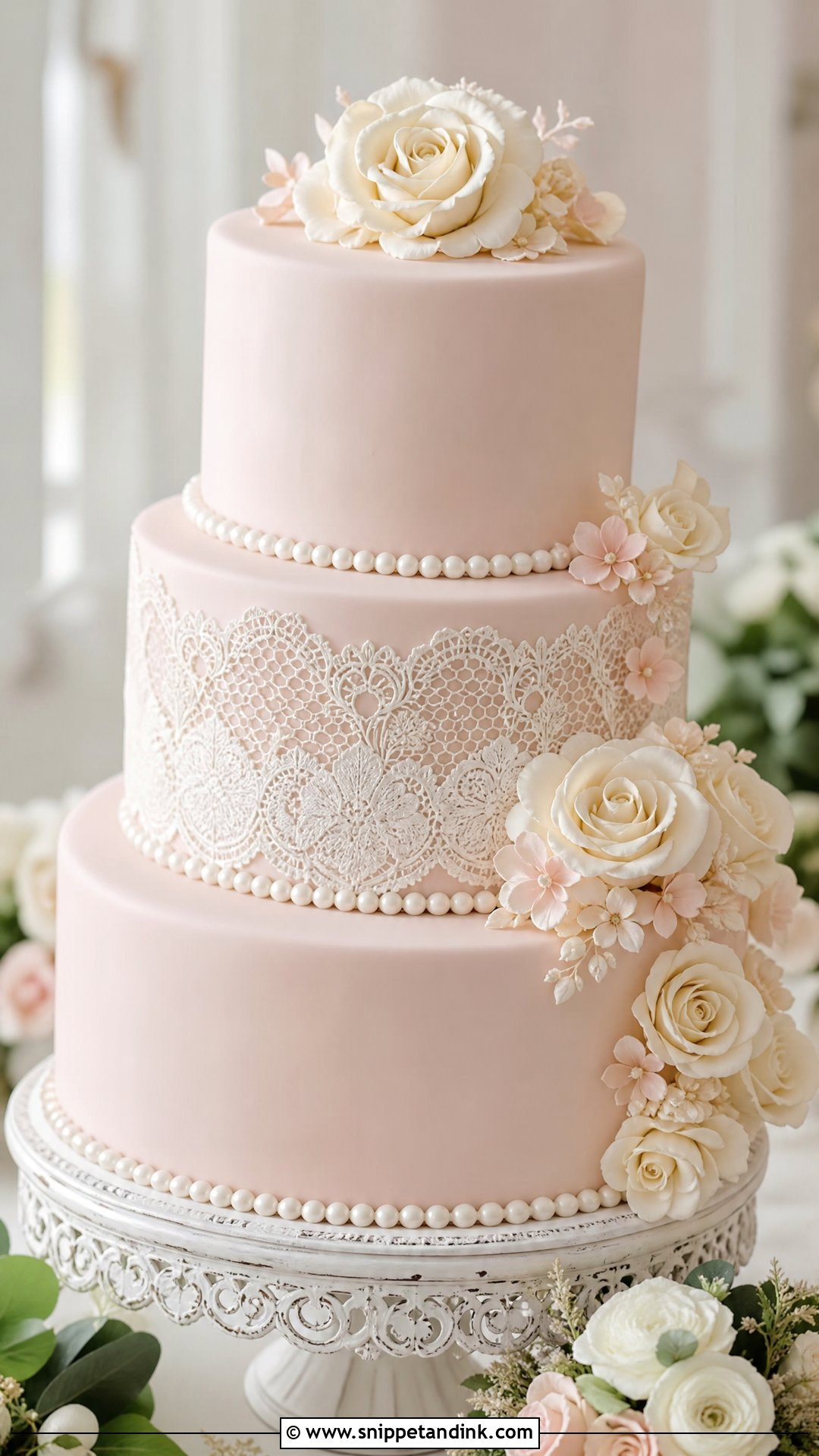 Pink Fondant Wedding Cake With Lace - Snippet and Ink - 20 Pink Fondant Cake Ideas for Wedding