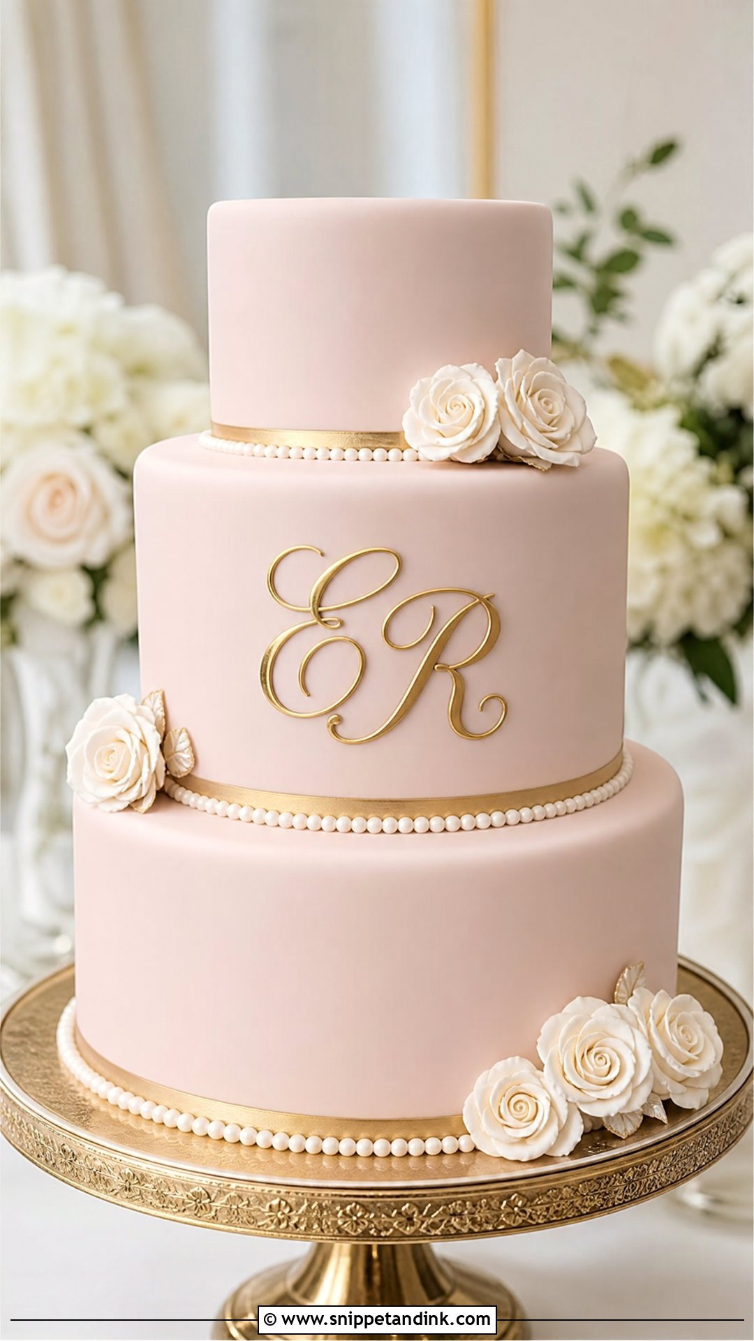 Pink Fondant Wedding Cake With Monogram - Snippet and Ink - 20 Pink Fondant Cake Ideas for Wedding