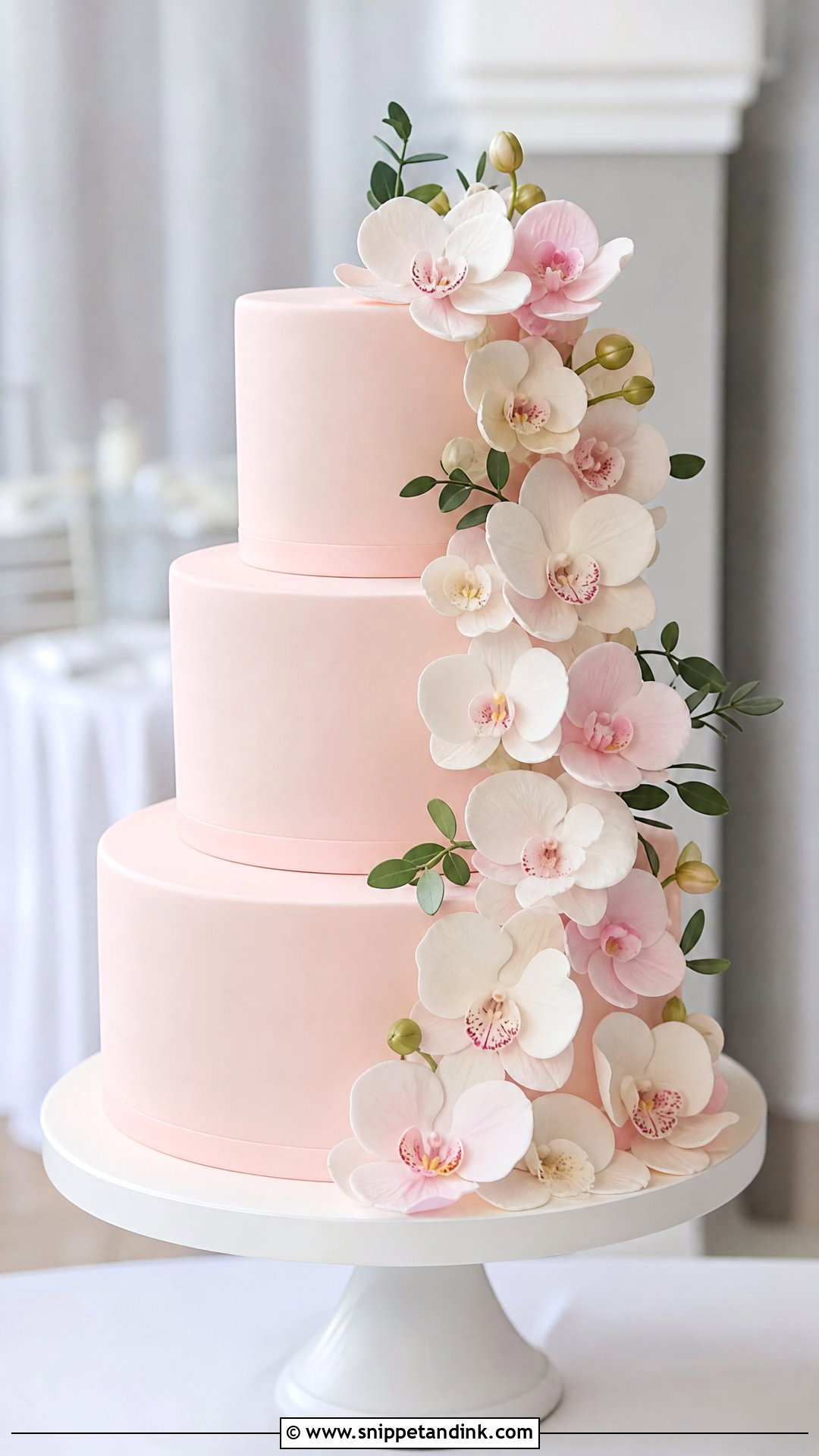 Pink Fondant Wedding Cake With Orchids - Snippet and Ink - 20 Pink Fondant Cake Ideas for Wedding
