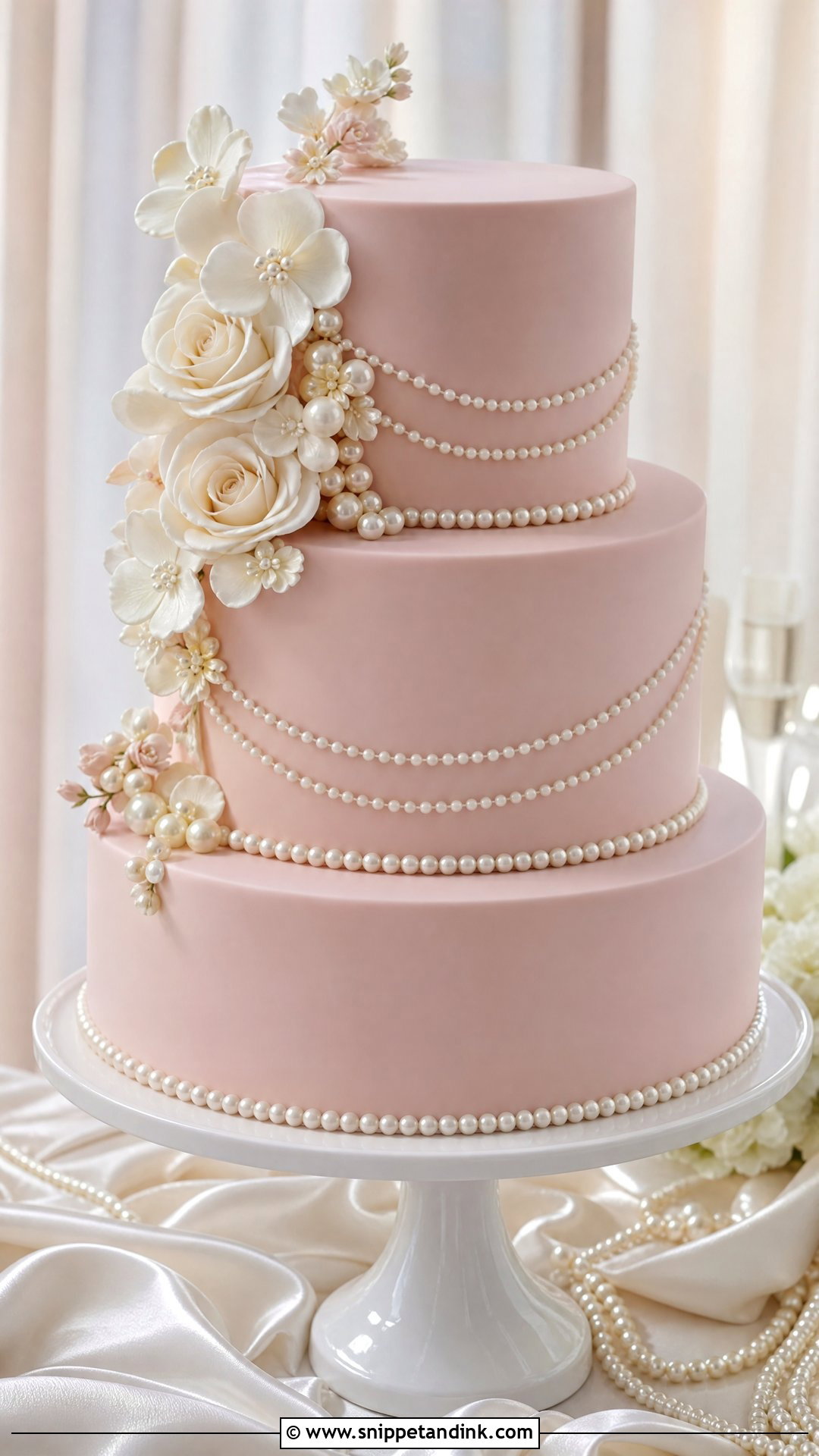 Pink Fondant Wedding Cake With Pearls - Snippet and Ink - 20 Pink Fondant Cake Ideas for Wedding