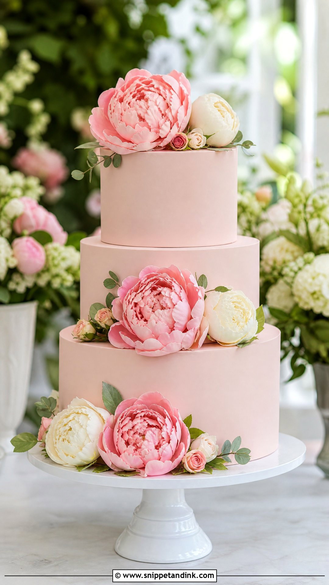Pink Fondant Wedding Cake With Peonies - Snippet and Ink - 20 Pink Fondant Cake Ideas for Wedding