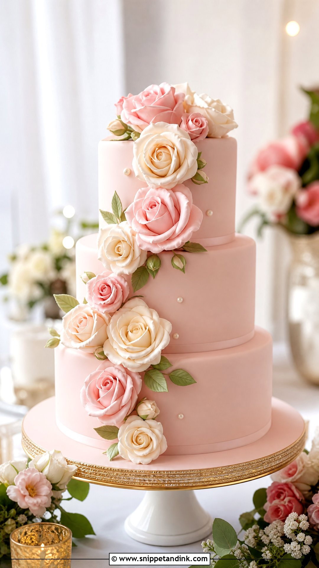 Pink Fondant Wedding Cake With Roses - Snippet and Ink - 20 Pink Fondant Cake Ideas for Wedding