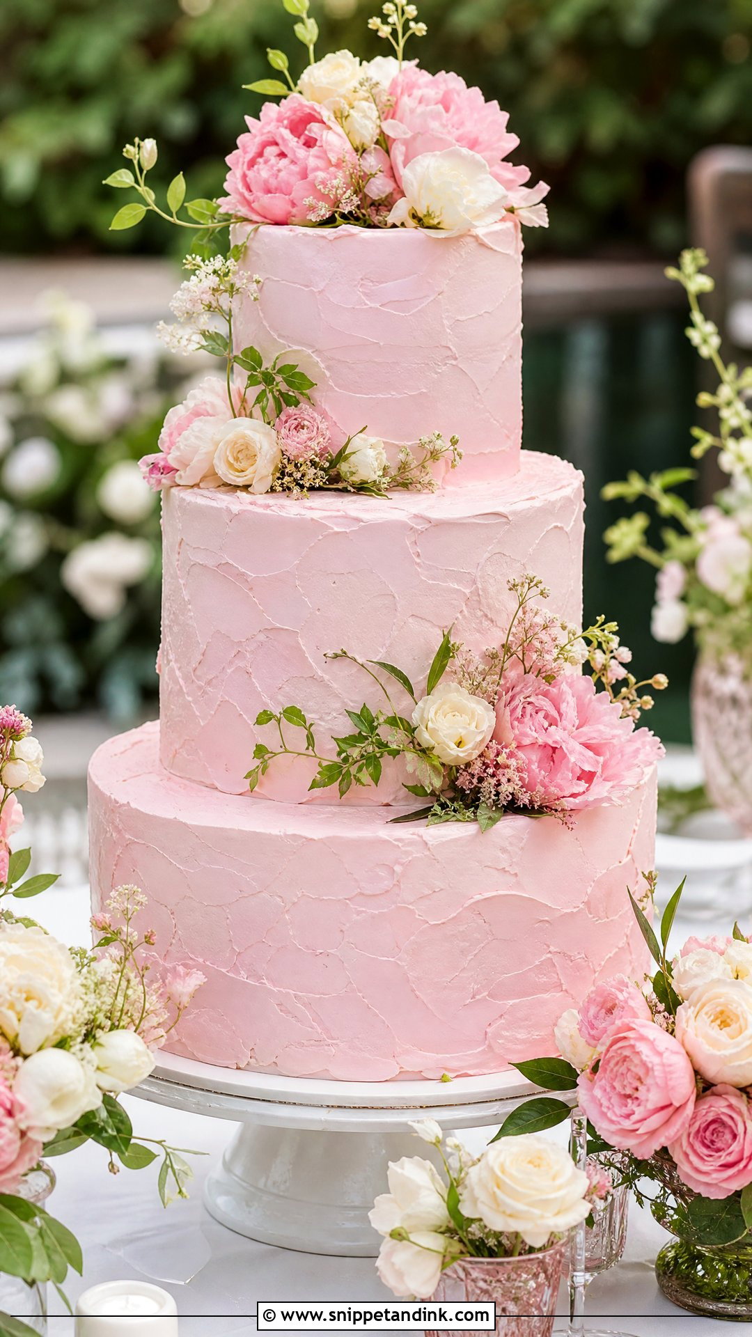 Pink Garden Wedding Cake - Snippet and Ink - 20 Pink Wedding Cake Ideas