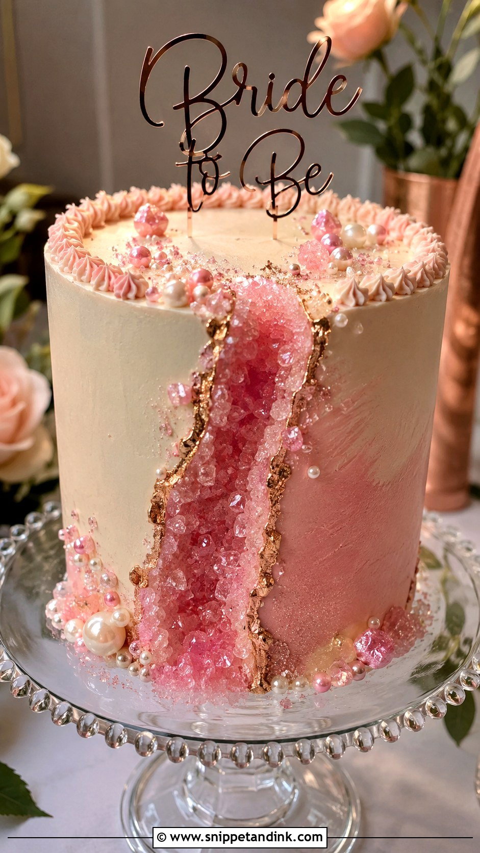 Pink Geode Bachelorette Cake - Snippet and Ink - 25 Pink Bachelorette Party Cake Ideas for Wedding