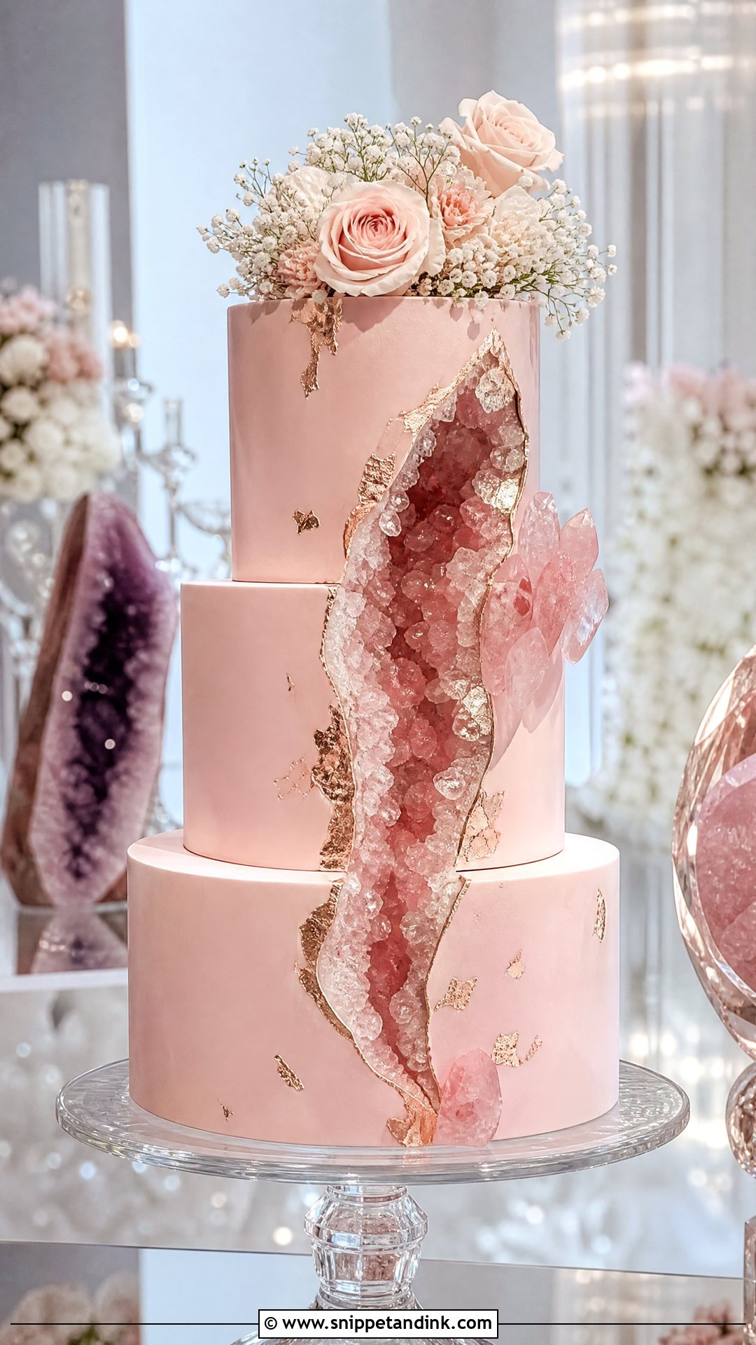 Pink Geode Wedding Cake - Snippet and Ink - 25 Pink Colour Cake Designs for Wedding