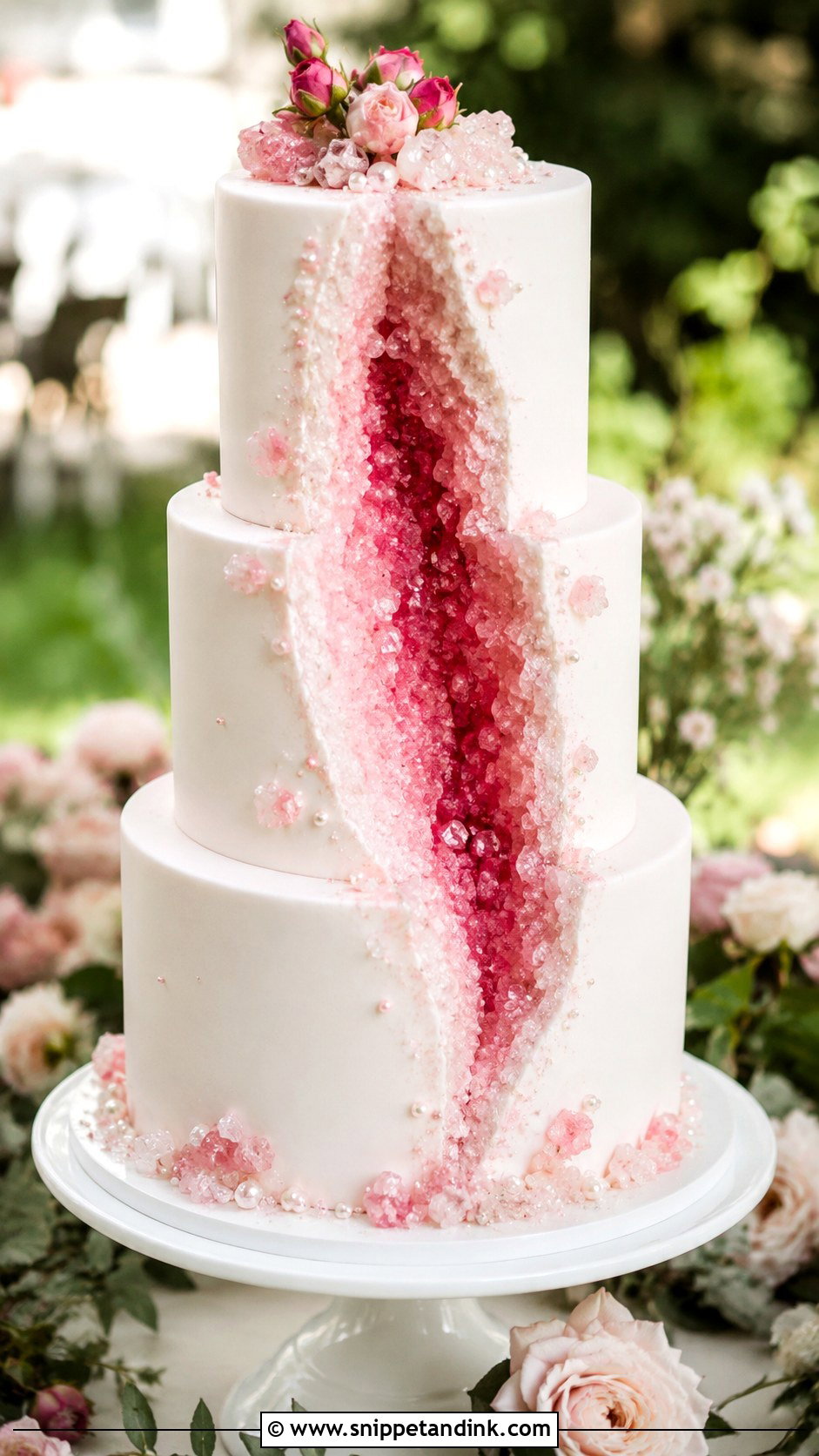 Pink Geode Wedding Cake - Snippet and Ink - 30 Geode Wedding Cakes