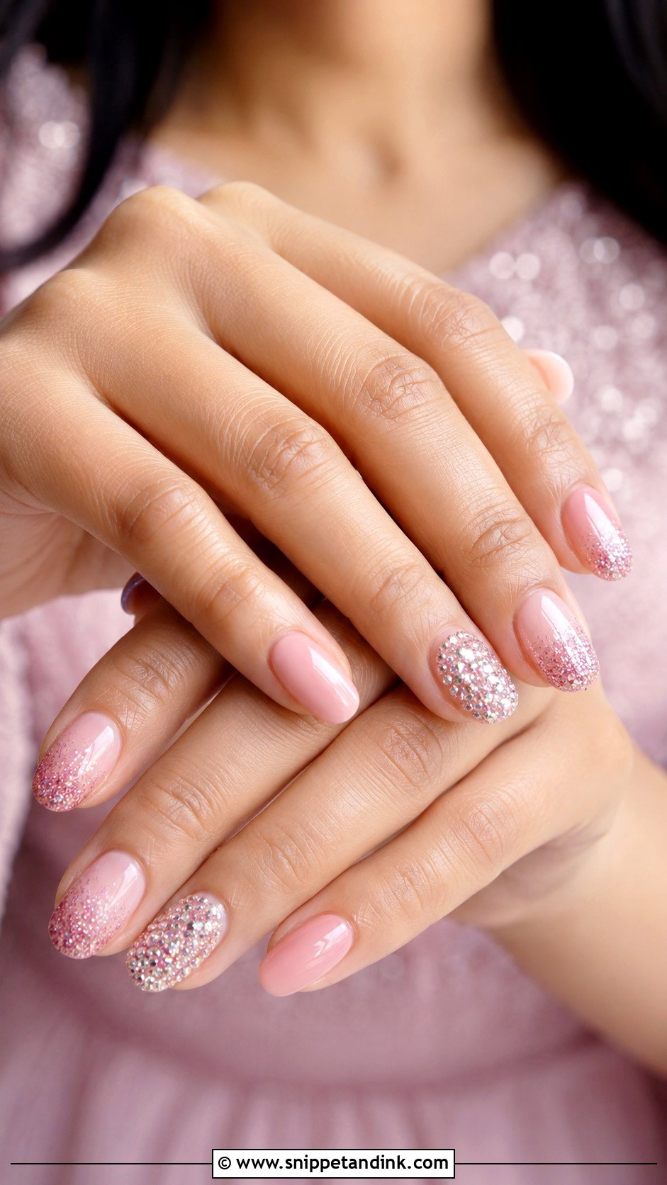 Pink Glitter Engagement Nails - Snippet and Ink - 20 Indian Nail Art for Engagement Brides Ideas
