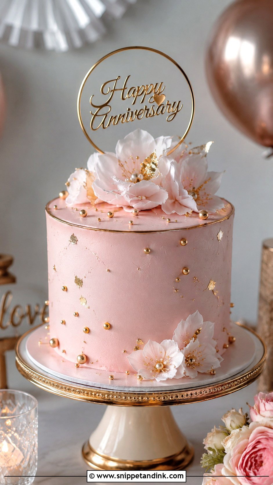 Pink Gold Anniversary Cake - Snippet and Ink - 20 Pink Anniversary Cake Ideas
