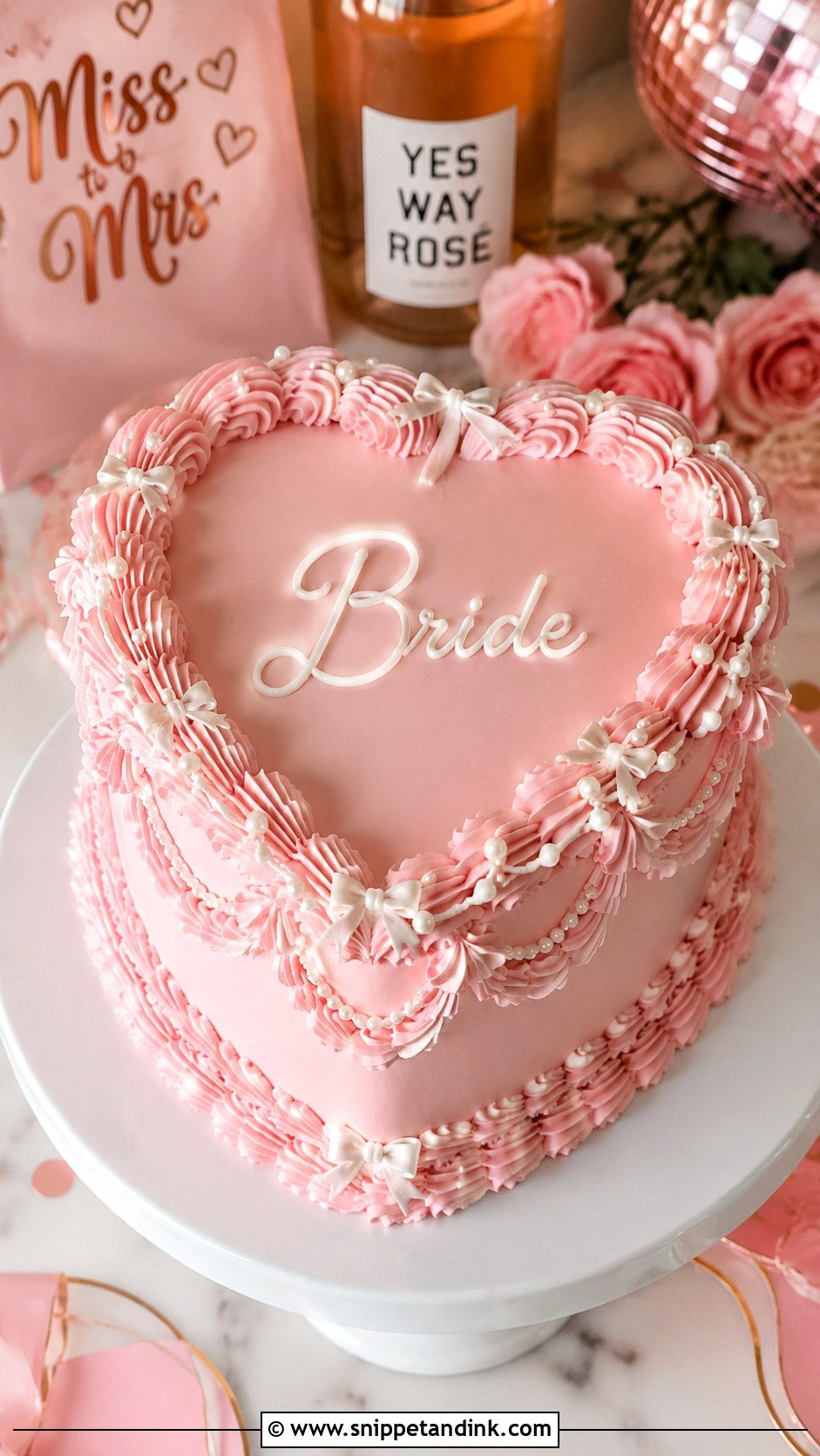 Pink Heart Bachelorette Cake - Snippet and Ink - 25 Pink Bachelorette Party Cake Ideas for Wedding