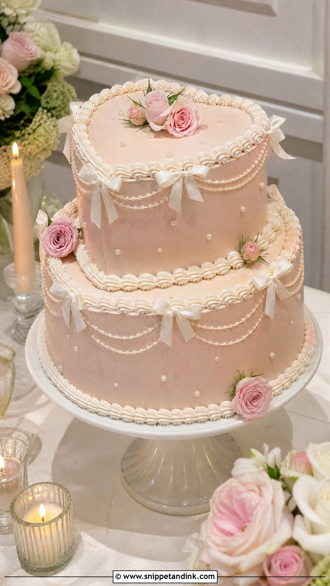 Pink Heart Two Tier Wedding Cake - Snippet and Ink - 25 Pink Heart Cake Ideas for Wedding