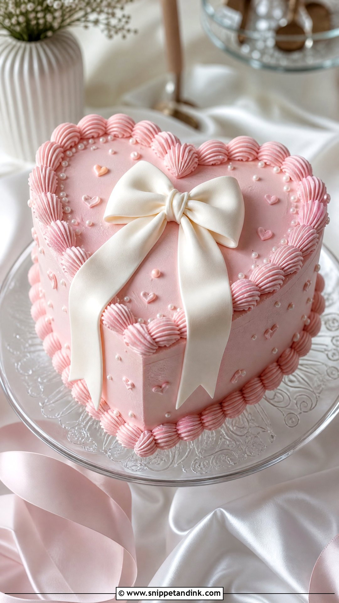 Pink Heart Wedding Cake With Bow - Snippet and Ink - 25 Pink Heart Cake Ideas for Wedding