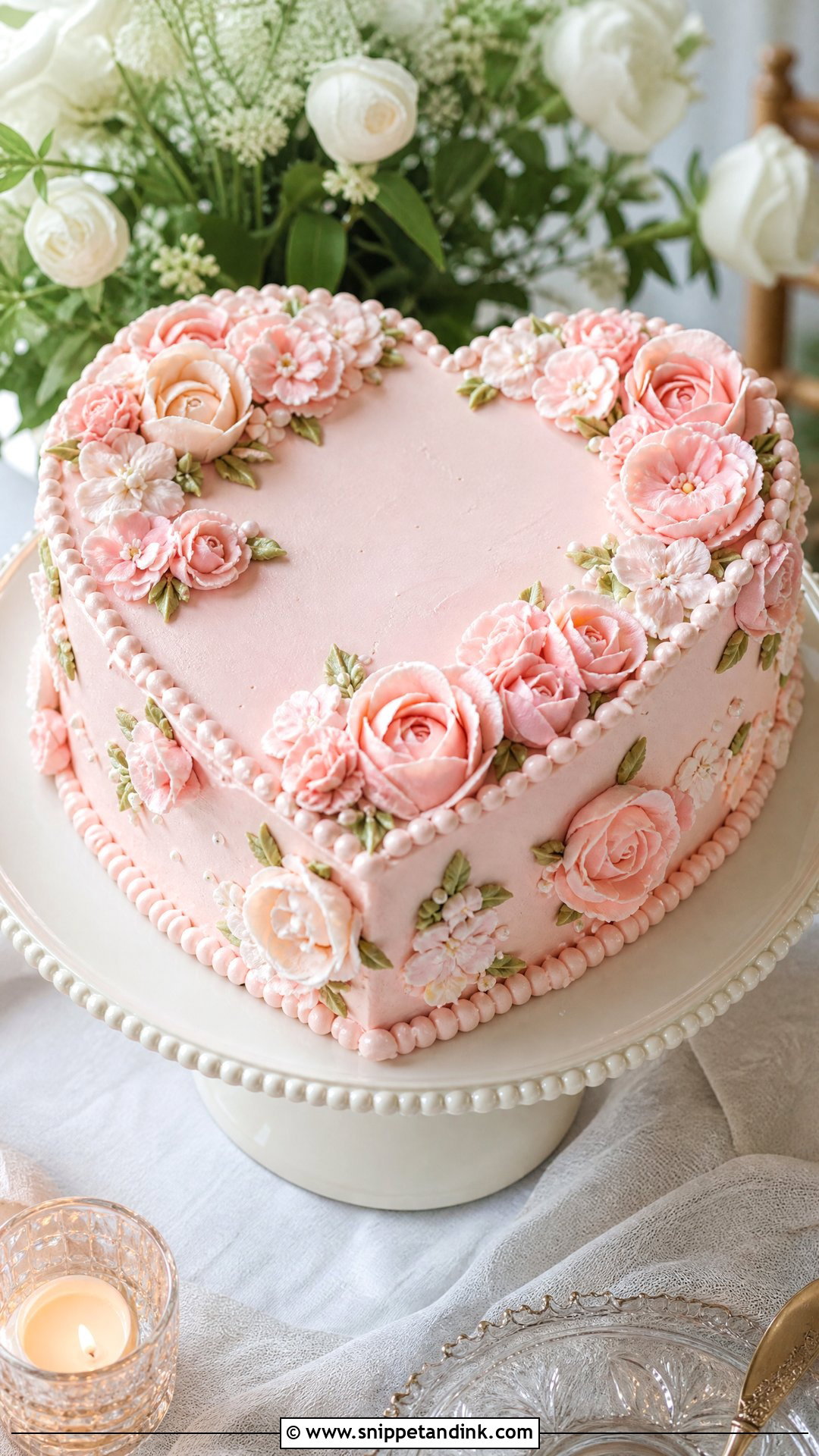 Pink Heart Wedding Cake With Buttercream Flowers - Snippet and Ink - 25 Pink Heart Cake Ideas for Wedding